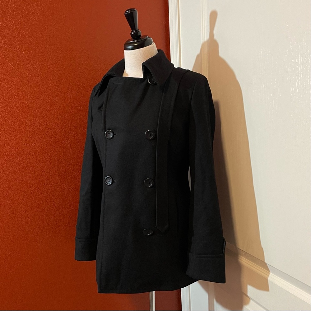J Crew Women’s Black Wool Blend Button Down Minimal Capsule Lux Peacoat